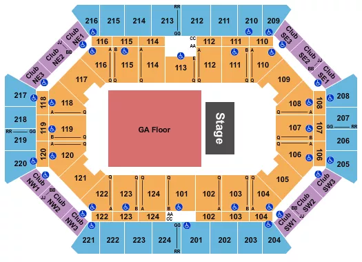 DONALD L TUCKER CIVIC CENTER ENDSTAGE GA FLOOR Seating Map Seating Chart