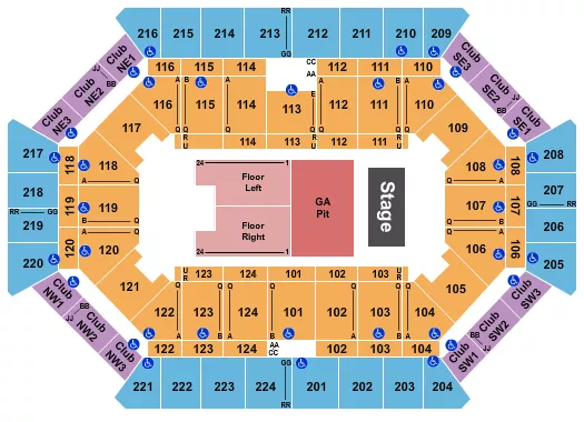 DONALD L TUCKER CIVIC CENTER ENDSTAGE GA PIT Seating Map Seating Chart
