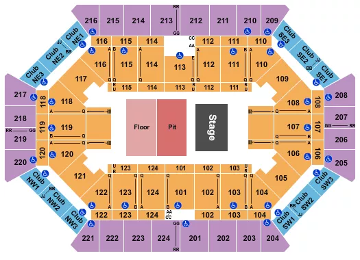DONALD L TUCKER CIVIC CENTER ENDSTAGE PIT FLOOR Seating Map Seating Chart