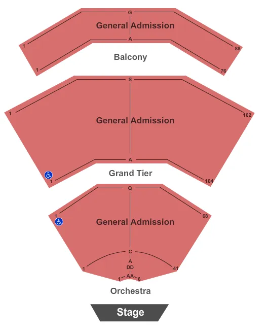 EJ THOMAS HALL ENDSTAGE GENERAL ADMISSION Seating Map Seating Chart