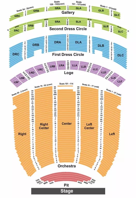 FABULOUS FOX THEATRE ATLANTA ENDSTAGE PIT Seating Map Seating Chart