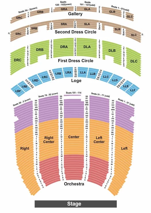 FABULOUS FOX THEATRE ATLANTA ENDSTAGE NO PIT Seating Map Seating Chart
