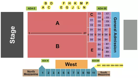 FILLMORE AUDITORIUM COLORADO ENDSTAGE RSV GA WITH BOXES Seating Map Seating Chart