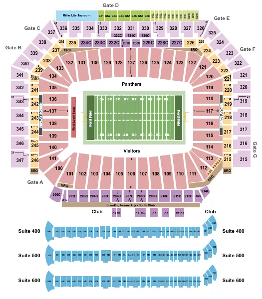 FOOTBALL MICHIGAN PANTHERS Seating Map Seating Chart