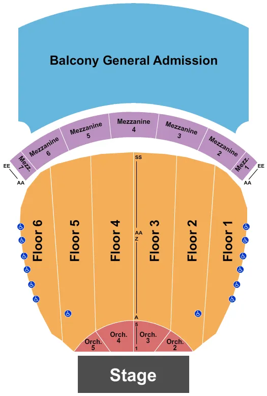 FOX THEATRE DETROIT ENDSTAGE GA BALCONY Seating Map Seating Chart