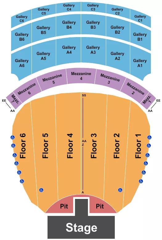 FOX THEATRE DETROIT ENDSTAGE PIT WITH CATWALK Seating Map Seating Chart