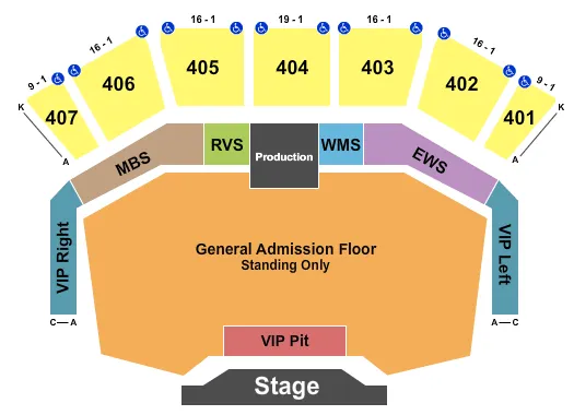 HARRAHS CHEROKEE RESORT EVENT CENTER ENDSTAGE GA FLR VIP PIT Seating Map Seating Chart