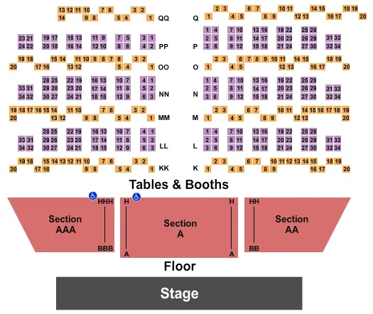 HARRAHS SHOWROOM AT HARRAHS LAS VEGAS END STAGE Seating Map Seating Chart