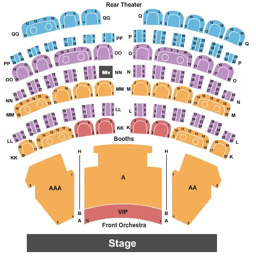HARRAHS SHOWROOM AT HARRAHS LAS VEGAS ENDSTAGE 2 Seating Map Seating Chart