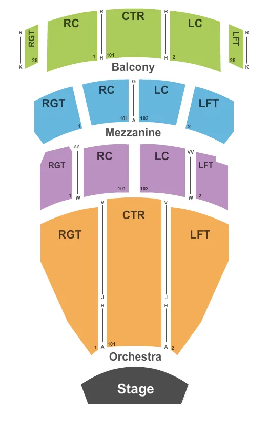 HARRY AND JEANETTE WEINBERG THEATRE AT THE SCRANTON CULTURAL CENTER MASONIC TEMPLE END STAGE Seating Map Seating Chart