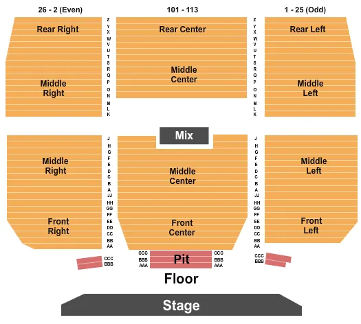 END STAGE Seating Map Seating Chart