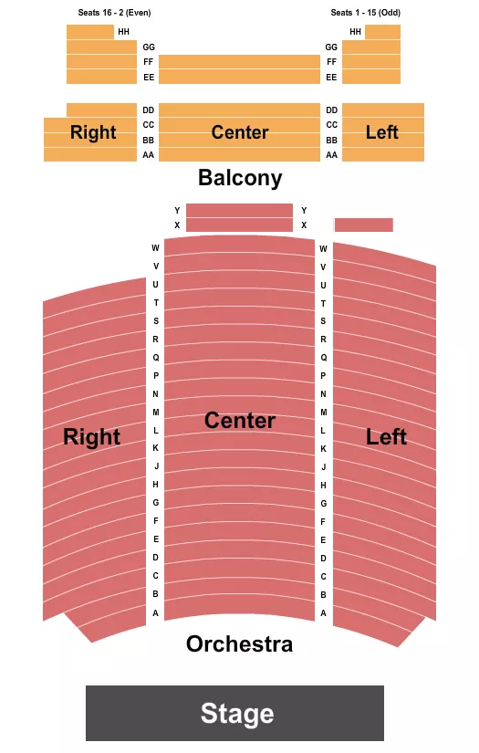 ENDSTAGE R L C NO ROW JJ Seating Map Seating Chart