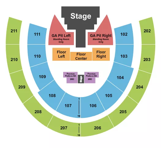 MABEE CENTER OK ENDSTAGE GA PIT CATWALK Seating Map Seating Chart