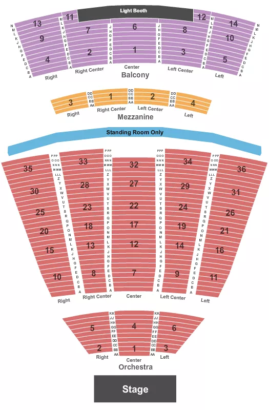 ENDSTAGE W SRO Seating Map Seating Chart