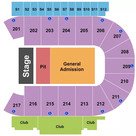 MID AMERICA CENTER ENDSTAGE PIT GA Seating Map Seating Chart