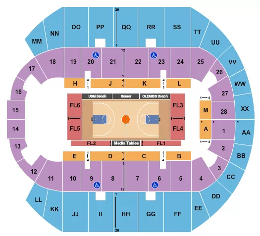 BASKETBALL NCAA Seating Map Seating Chart