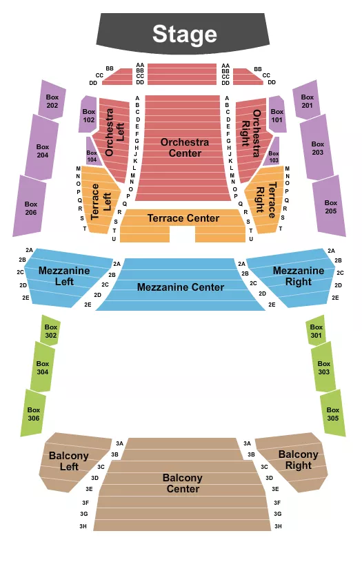 MUSCO CENTER FOR THE ARTS CHAPMAN UNIVERSITY END STAGE Seating Map Seating Chart