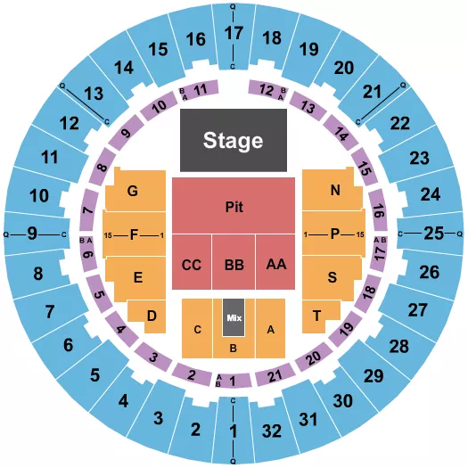 NEAL S BLAISDELL CENTER ARENA ENDSTAGE PIT Seating Map Seating Chart