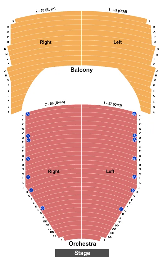 NEAL S BLAISDELL CENTER CONCERT HALL END STAGE Seating Map Seating Chart