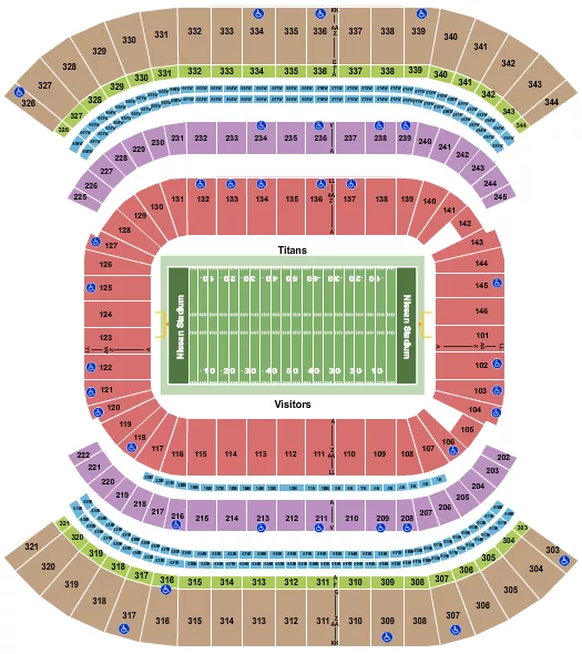 NISSAN STADIUM NASHVILLE FOOTBALL NO VFS Seating Map Seating Chart