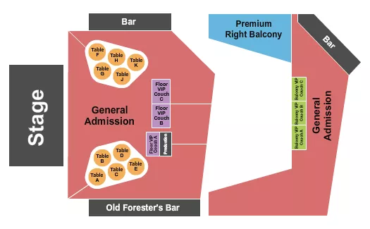 OLD FORESTERS PARISTOWN HALL GA FLOOR W TABLES GA BALC Seating Map Seating Chart