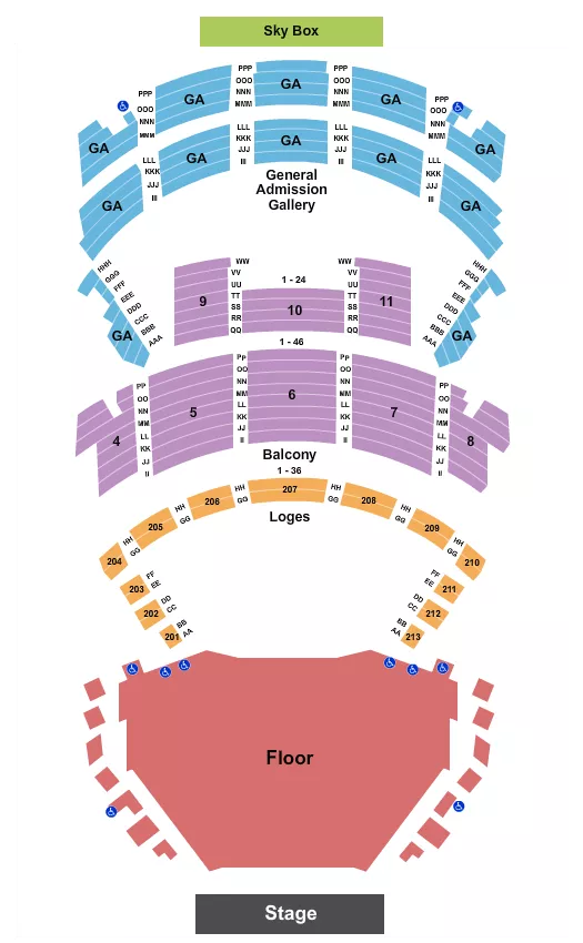 ORPHEUM THEATER NEW ORLEANS ENDSTAGE GA FLR GA GALLERY 2 Seating Map Seating Chart