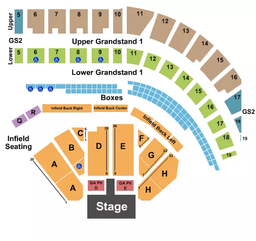 ENDSTAGE SPLIT GA PITS W INFIELD SEATING Seating Map Seating Chart