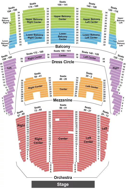 QUEEN ELIZABETH THEATRE VANCOUVER ENDSTAGE SPLIT BALCONY Seating Map Seating Chart