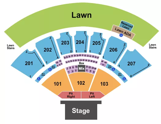 CASCADES AMPHITHEATER WA ENDSTAGE PIT W RSVD LAWN Seating Map Seating Chart