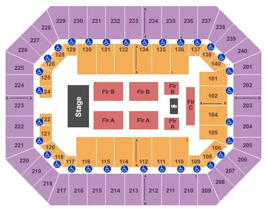 RAISING CANES RIVER CENTER ARENA END STAGE Seating Map Seating Chart