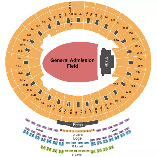 ROSE BOWL STADIUM PASADENA ENDSTAGE GA Seating Map Seating Chart
