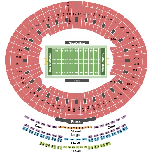 ROSE BOWL STADIUM PASADENA FOOTBALL ROSE BOWL Seating Map Seating Chart