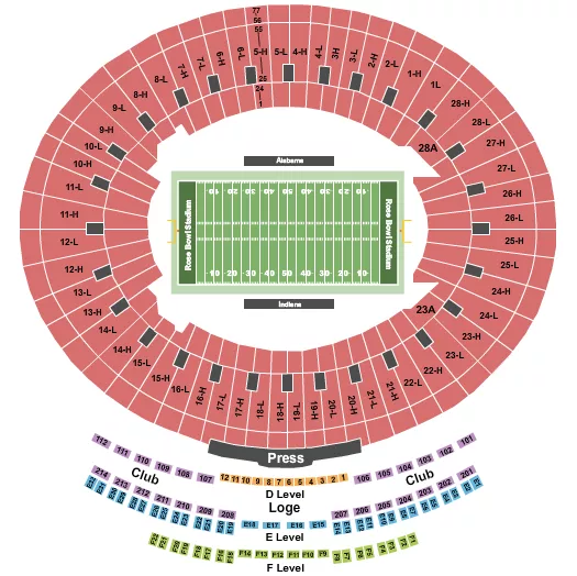 ROSE BOWL STADIUM PASADENA FOOTBALL ROSE BOWL Seating Map Seating Chart