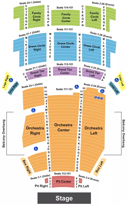 SAENGER THEATRE FL ENDSTAGE 3 PITS Seating Map Seating Chart