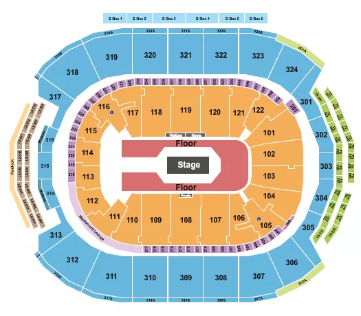 CENTER STAGE GA FLOOR RW Seating Map Seating Chart