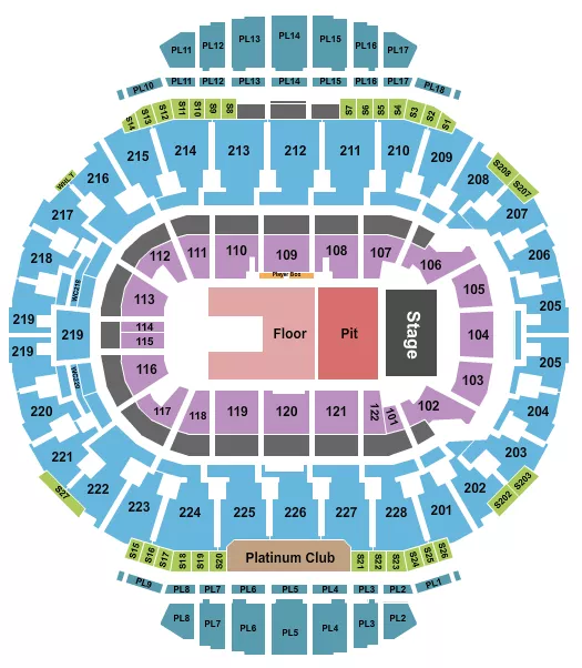 ENDSTAGE FLR PIT 1 ROW Seating Map Seating Chart