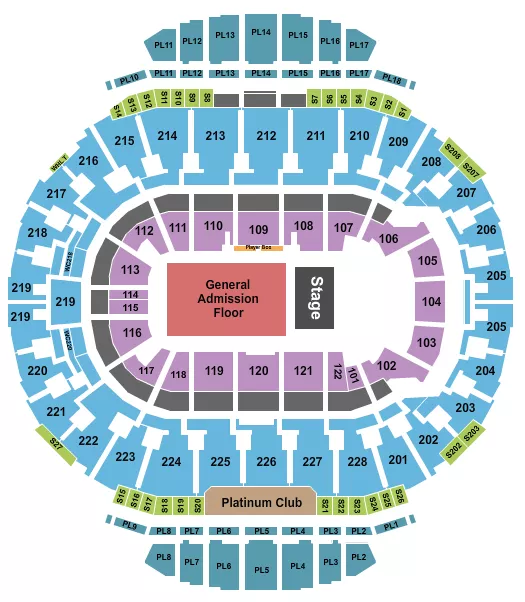 ENDSTAGE GA FLR 2 ROW Seating Map Seating Chart