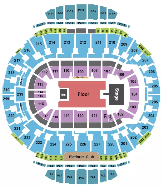ENDSTAGE GA FLR CATWALK 2 ROW Seating Map Seating Chart