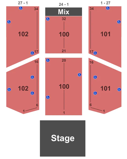 SENECA NIAGARA EVENTS CENTER AT SENECA NIAGARA RESORT CASINO END STAGE Seating Map Seating Chart
