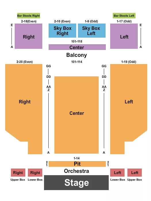 ENDSTAGE ORCH PIT Seating Map Seating Chart
