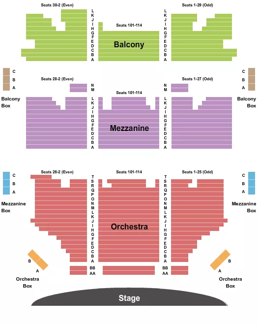 SHUBERT THEATER CT ENDSTAGE 2 Seating Map Seating Chart
