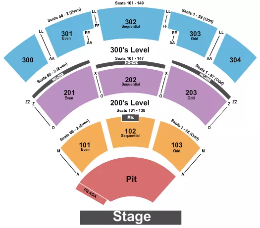 ST AUGUSTINE AMPHITHEATRE ENDSTAGE PIT 5 Seating Map Seating Chart