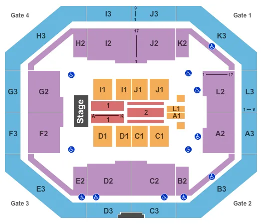 EXACTECH ARENA AT THE STEPHEN C OCONNELL CENTER END STAGE Seating Map Seating Chart