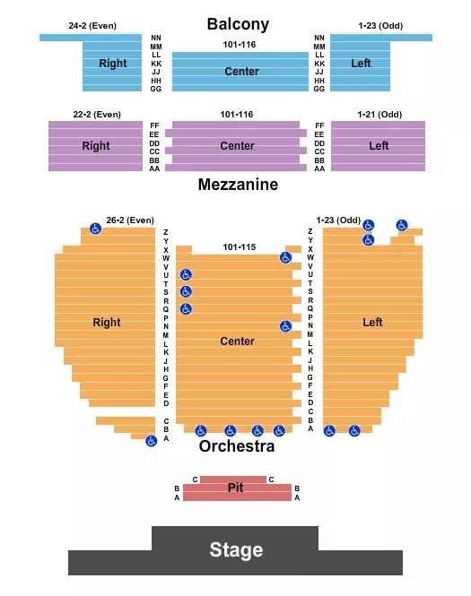 SUNRISE THEATRE FL ENDSTAGE PIT Seating Map Seating Chart