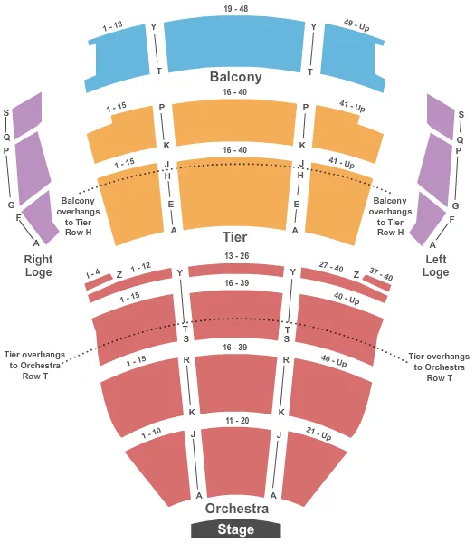 TENNESSEE PERFORMING ARTS CENTER ANDREW JOHNSON THEATER END STAGE Seating Map Seating Chart