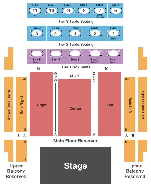 ENDSTAGE WITH TIER BOXES TABLES Seating Map Seating Chart