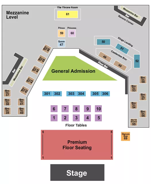 THE KING OF CLUBS COLUMBUS ENDSTAGE PREMIUM FLOOR 2 Seating Map Seating Chart