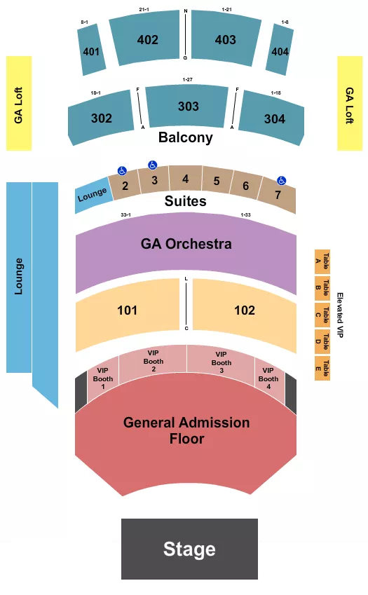 THE THEATER AT VIRGIN HOTELS LAS VEGAS GA FLOOR BOOTH GAORC Seating Map Seating Chart