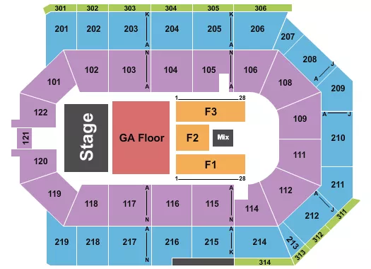 TOYOTA ARENA ONTARIO ENDSTAGE GA FLOOR 3 Seating Map Seating Chart