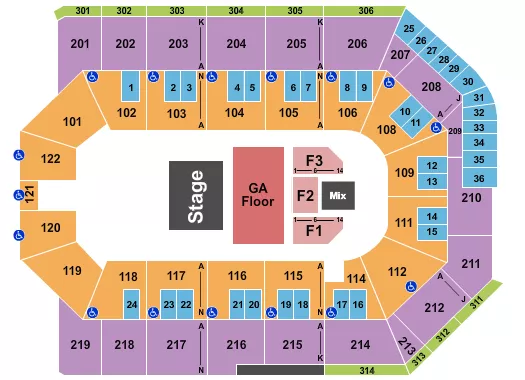 TOYOTA ARENA ONTARIO ENDSTAGE GA FLOOR 4 Seating Map Seating Chart